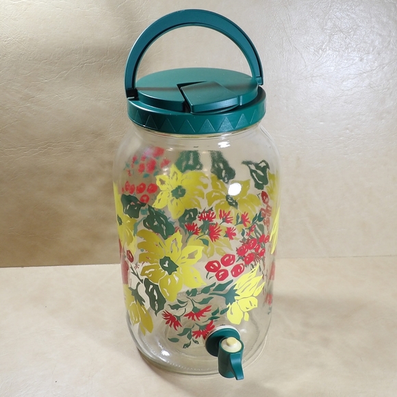 Kitchen Vintage Ice Tea Floral Glass Pitcher Beverage Dispenser